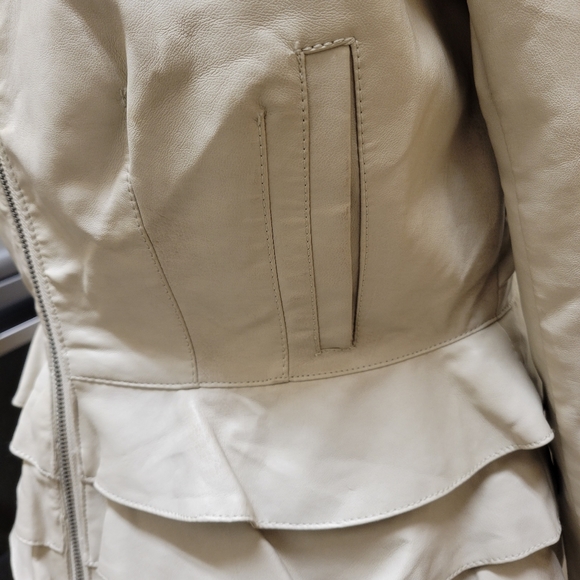 Vintage 80's Style Poly Cream Ruffle Jacket Medium - Picture 8 of 10